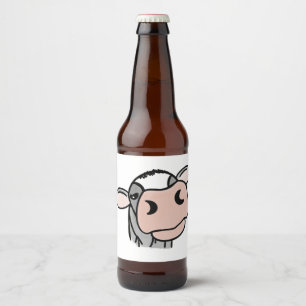cartoon cow black white pink kiss grey farm animal beer bottle label
