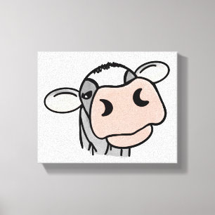 cartoon cow black white pink kiss grey farm animal canvas print