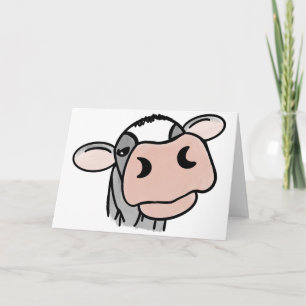 cartoon cow black white pink kiss grey farm animal card