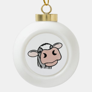 cartoon cow black white pink kiss grey farm animal ceramic ball christmas ornament