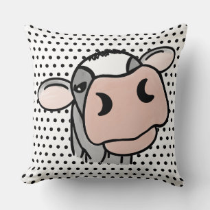 cartoon cow black white pink kiss grey farm animal cushion