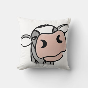 cartoon cow black white pink kiss grey farm animal cushion