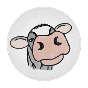 cartoon cow black white pink kiss grey farm animal cutting board
