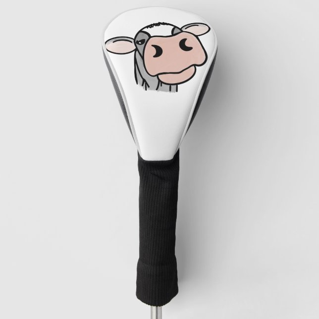 cartoon cow black white pink kiss grey farm animal golf head cover (Front)