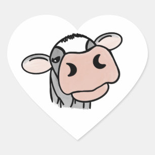 cartoon cow black white pink kiss grey farm animal heart sticker