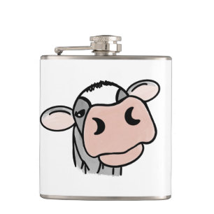 cartoon cow black white pink kiss grey farm animal hip flask