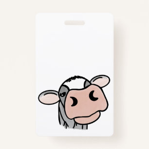cartoon cow black white pink kiss grey farm animal ID badge