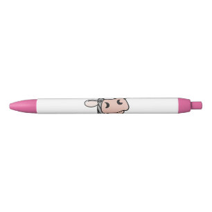 cartoon cow black white pink kiss grey farm animal ink pen
