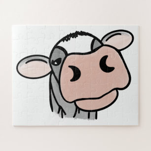 cartoon cow black white pink kiss grey farm animal jigsaw puzzle