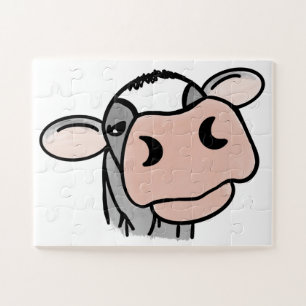cartoon cow black white pink kiss grey farm animal jigsaw puzzle