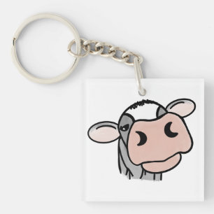 cartoon cow black white pink kiss grey farm animal key ring