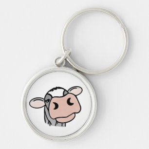 cartoon cow black white pink kiss grey farm animal key ring