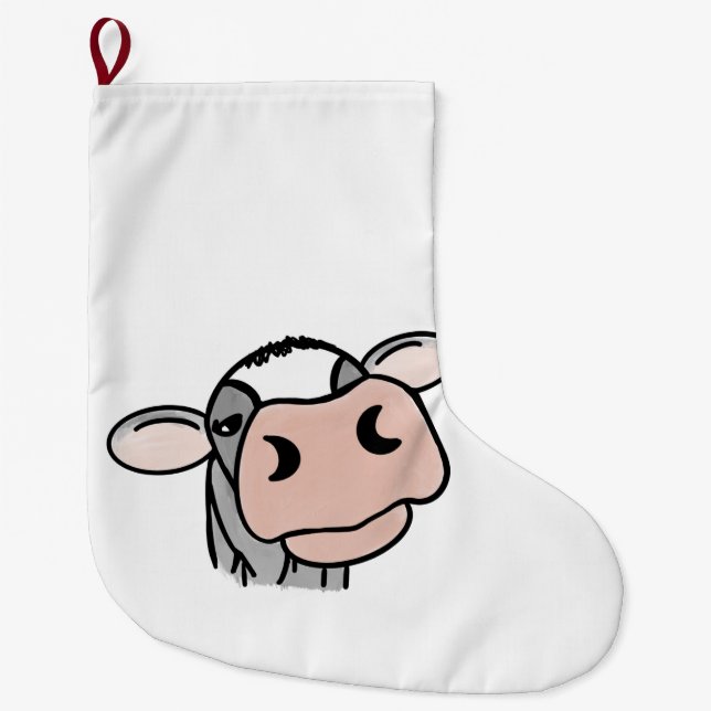 cartoon cow black white pink kiss grey farm animal large christmas stocking (Front)