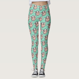 cartoon cow black white pink kiss grey farm animal leggings
