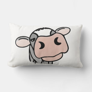 cartoon cow black white pink kiss grey farm animal lumbar cushion