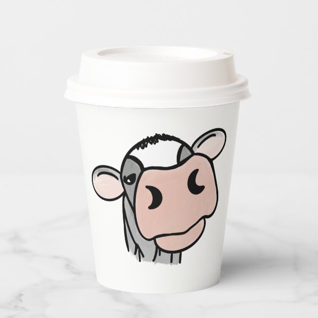 cartoon cow black white pink kiss grey farm animal paper cups (Front)