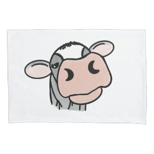 cartoon cow black white pink kiss grey farm animal pillowcase