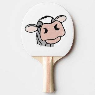 cartoon cow black white pink kiss grey farm animal ping pong paddle