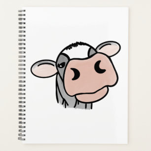 cartoon cow black white pink kiss grey farm animal planner