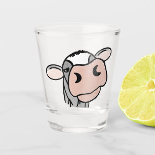 cartoon cow black white pink kiss grey farm animal shot glass