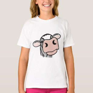 cartoon cow black white pink kiss grey farm animal T-Shirt