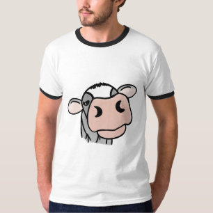 cartoon cow black white pink kiss grey farm animal T-Shirt