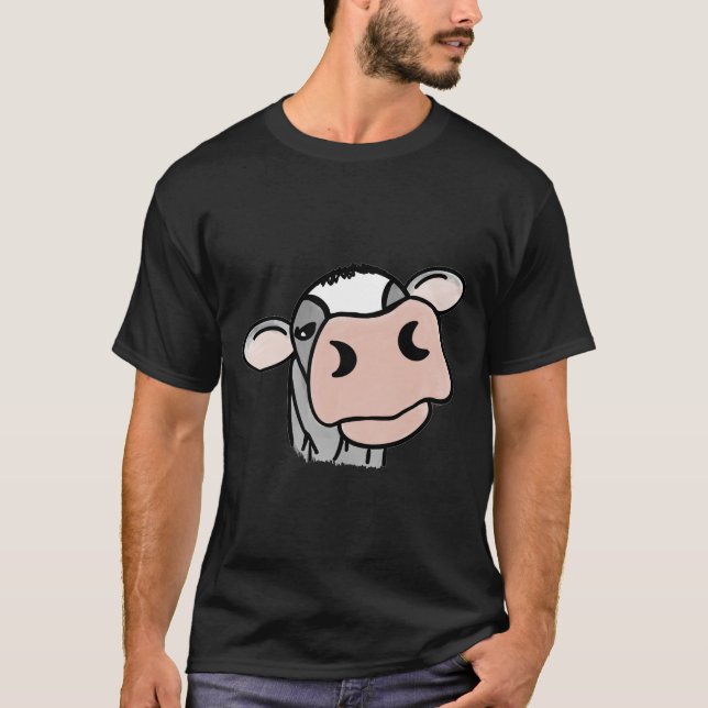 cartoon cow black white pink kiss grey farm animal T-Shirt (Front)