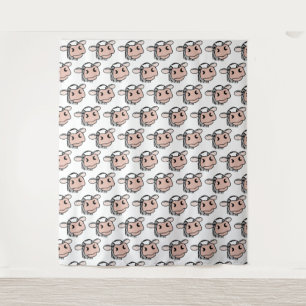 cartoon cow black white pink kiss grey farm animal tapestry