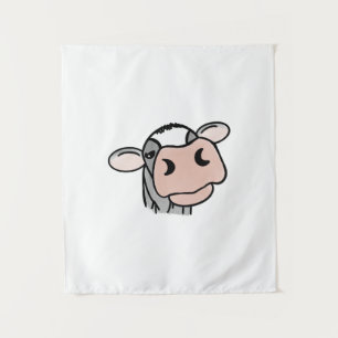 cartoon cow black white pink kiss grey farm animal tapestry