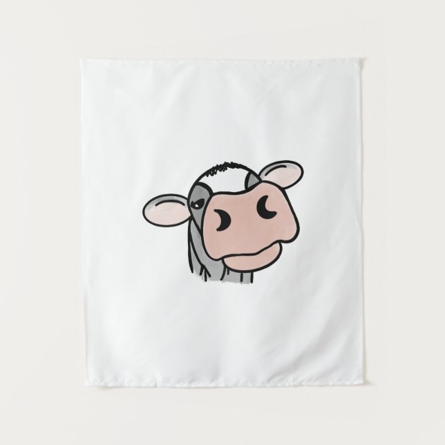 cartoon cow black white pink kiss grey farm animal tapestry (Front)