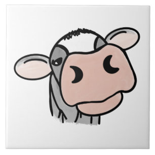 cartoon cow black white pink kiss grey farm animal tile