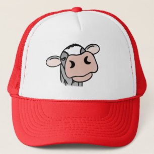 cartoon cow black white pink kiss grey farm animal trucker hat