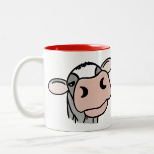 cartoon cow black white pink kiss grey farm animal Two-Tone coffee mug