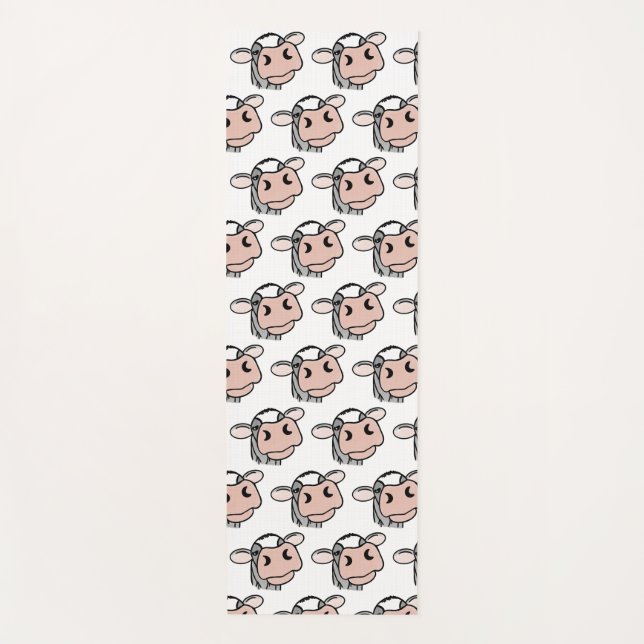 cartoon cow black white pink kiss grey farm animal yoga mat (Front)