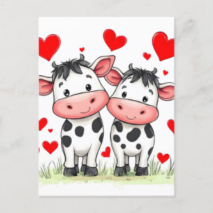 Cartoon Cow Couple Love Announcement Postcard