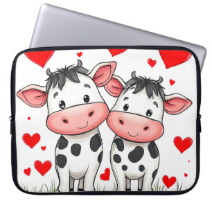 Cartoon Cow Couple Love Laptop Sleeve