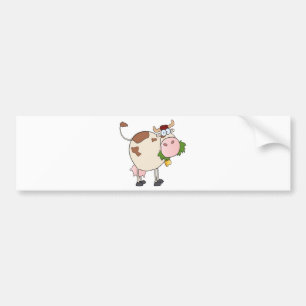 Cartoon cow eating grass bumper sticker