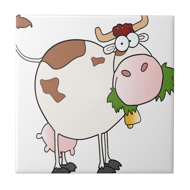 Cartoon cow eating grass tile (Front)