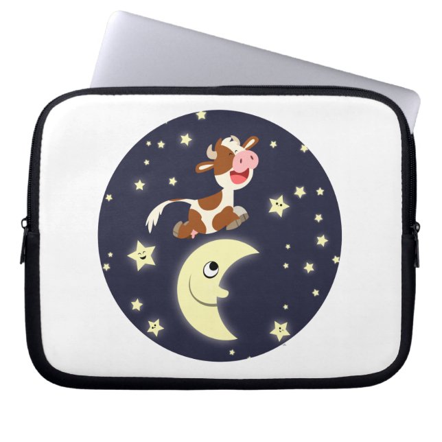 Cartoon Cow Jumped Over The Moon Laptop Sleeve (Front)