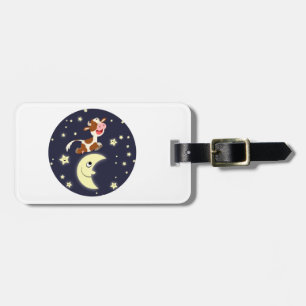 Cartoon Cow Jumped Over The Moon Luggage Tag