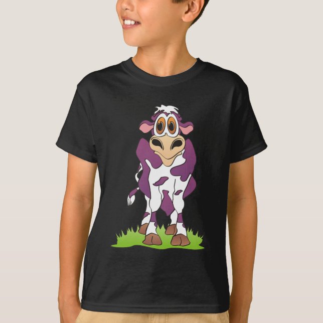 Cartoon Cow Purple T-Shirt (Front)