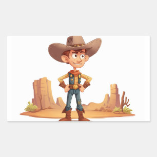 Cartoon Cowboy Rectangular Sticker