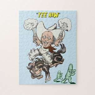 Cartoon cowboy shooting pistols riding horse art  jigsaw puzzle