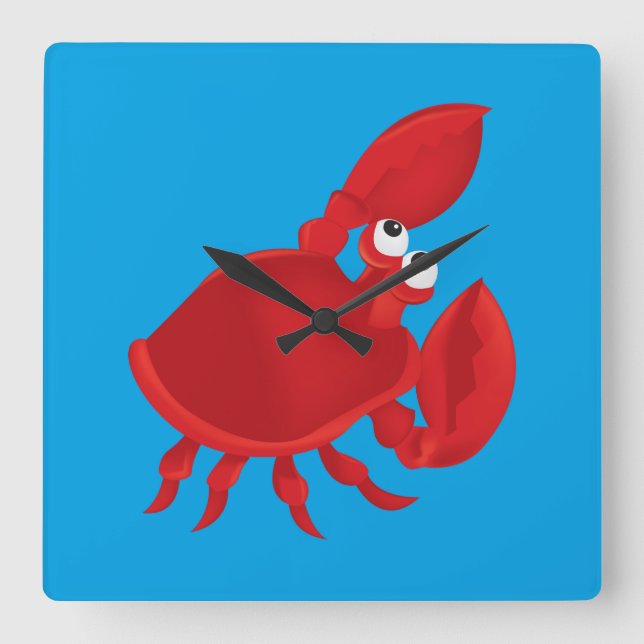 Cartoon crab square wall clock (Front)