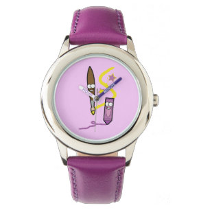 Cartoon Crayon and Paintbrush Watch