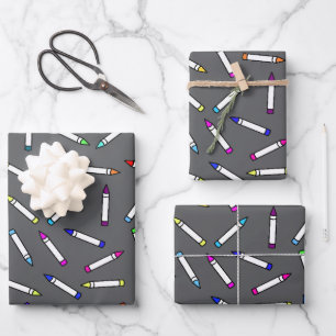 Cartoon Crayon Pattern Light Gray Wrapping Paper Sheet