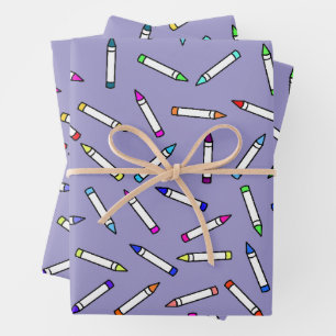 Cartoon Crayon Pattern Light Purple Wrapping Paper Sheet