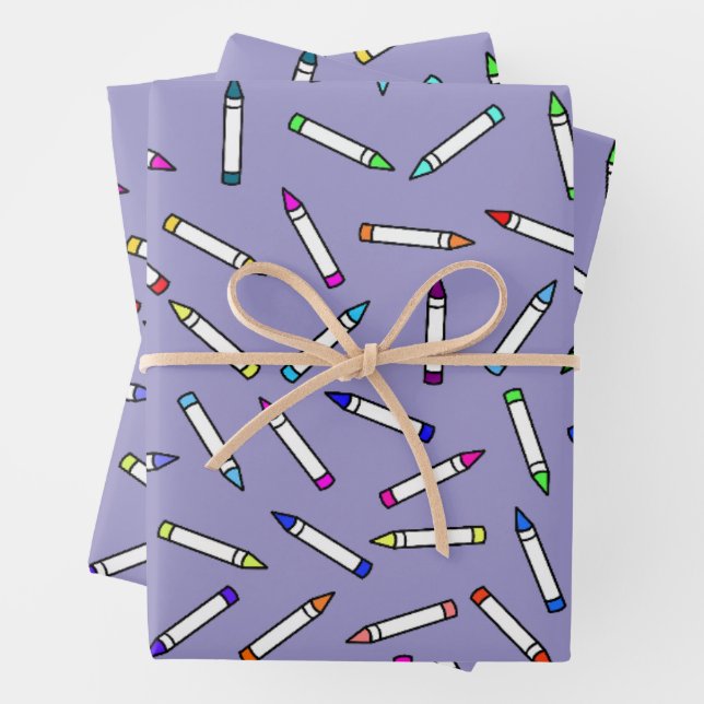 Cartoon Crayon Pattern Light Purple Wrapping Paper Sheet (In situ)