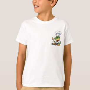 Cartoon Crocodile Chef Flipping Pancakes T-Shirt