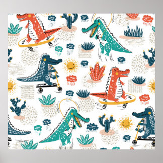 Cartoon Crocodile: Vintage Animal Wallpaper Poster